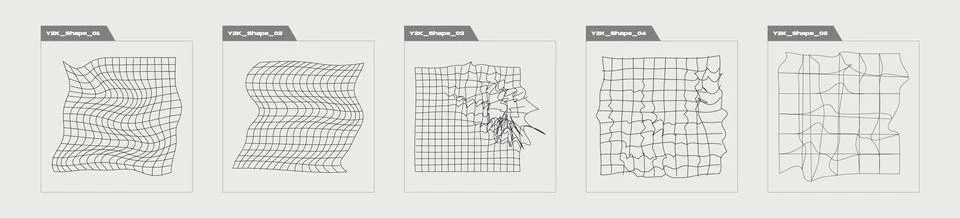 Set of Y2K style vectors of objects. Trendy geometric postmodern figures 스톡 일러스트