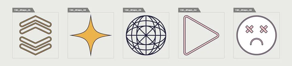 Set of Y2K style vectors of objects. Trendy geometric postmodern figures. Modern Stock Illustration