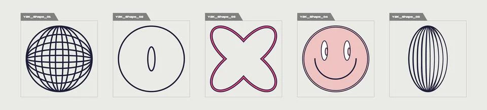 Set of Y2K style vectors of objects. Big collection of abstract graphic Stock Illustration