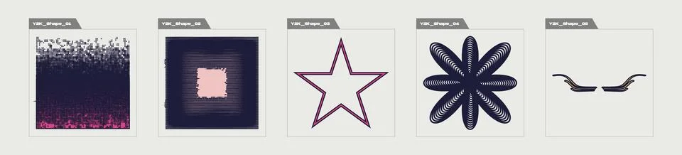 Set of Y2K style vectors of objects. Brutalism star and flower shapes. Elements Stock Illustration