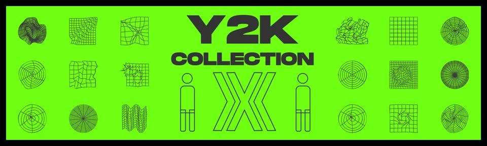 Set of Y2K style vectors of objects. Big collection of abstract graphic Stock Illustration