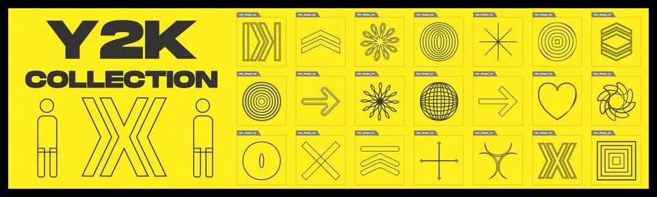 Set of Y2K style vectors of objects. Retro futuristic graphic ornaments. Objects Stock Illustration