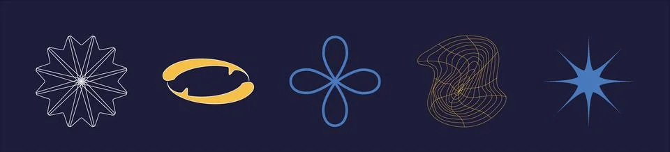 Set of Y2K style vectors of objects. Brutalism star and flower shapes. Elements Stock Illustration