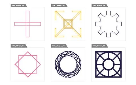 Set of Y2K style vectors of objects. Trendy geometric postmodern figures 스톡 일러스트