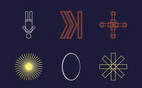 Set of Y2K style vectors of objects. Trendy geometric postmodern figures. Modern Illustrazione stock