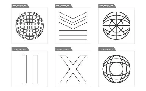 Set of Y2K style vectors of objects. Trendy geometric postmodern figures. Flat 스톡 일러스트