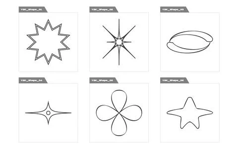 Set of Y2K style vectors of objects. Brutalism star and flower shapes. Elements Stock Illustration