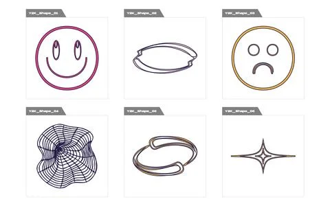 Set of Y2K style vectors of objects. Trendy geometric postmodern figures Stock Illustration