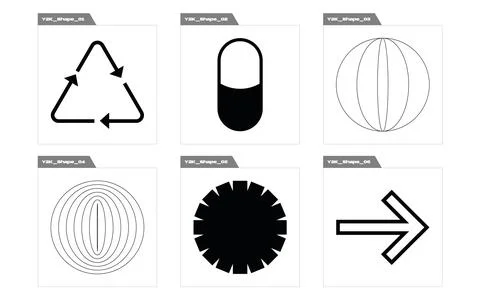 Set of Y2K style vectors of objects. Brutalism star and flower shapes. Elements Stock Illustration