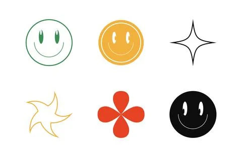 Set of Y2K style vectors of objects. Brutalism star and flower shapes. Modern Illustrazione stock