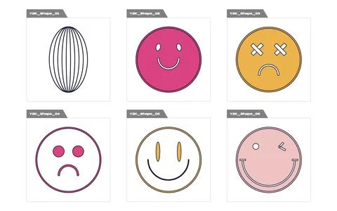 Set of Y2K style vectors of objects. Trendy geometric postmodern figures. Modern イラスト素材