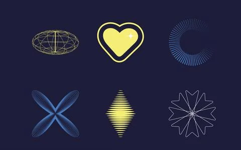 Set of Y2K style vectors of objects. Brutalism star and flower shapes. Elements Stock Illustration