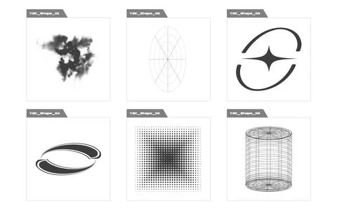 Set of Y2K style vectors of objects. Brutalism star and flower shapes. Templates Stock Illustration