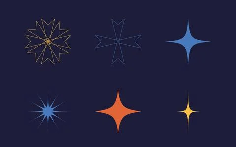 Set of Y2K style vectors of objects. Brutalism star and flower shapes. Elements Stock Illustration