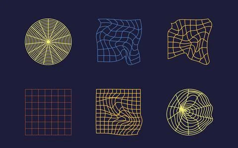 Set of Y2K style vectors of objects. Trendy geometric postmodern figures. Modern 库存插图