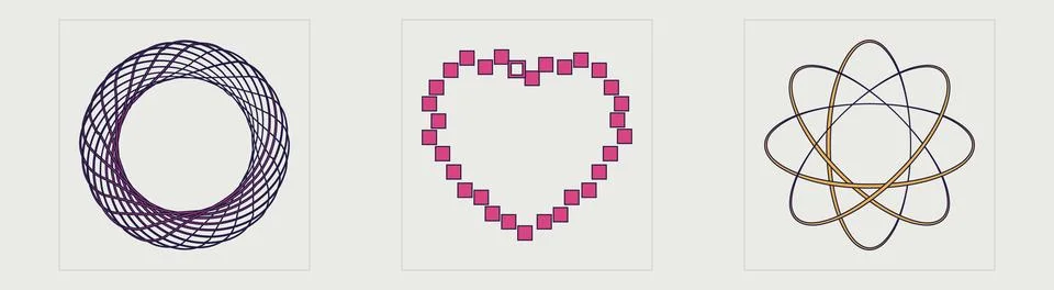 Set of Y2K style vectors of objects. Trendy geometric postmodern figures. Flat Stock Illustration