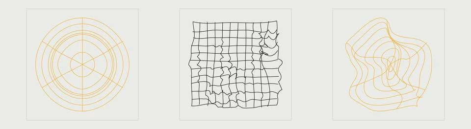 Set of Y2K style vectors of objects. Trendy geometric postmodern figures. Flat 库存插图