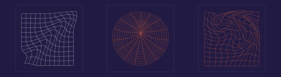 Set of Y2K style vectors of objects. Trendy geometric postmodern figures. Flat 스톡 일러스트