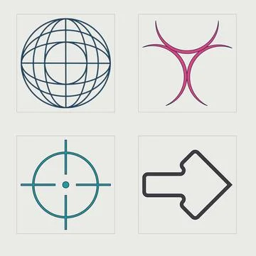 Set of Y2K style vectors of objects. Trendy geometric postmodern figures. Modern Illustrazione stock