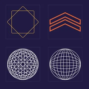 Set of Y2K style vectors of objects. Trendy geometric postmodern figures. Flat Stock Illustration