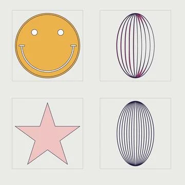 Set of Y2K style vectors of objects. Trendy geometric postmodern figures. For 스톡 일러스트
