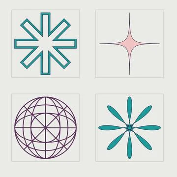 Set of Y2K style vectors of objects. Retro futuristic graphic ornaments Stock Illustration