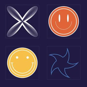 Set of Y2K style vectors of objects. Brutalism star and flower shapes. For Stock Illustration