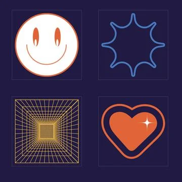 Set of Y2K style vectors of objects. Trendy geometric postmodern figures. For Stock Illustration