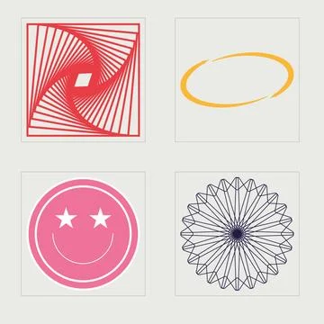 Set of Y2K style vectors of objects. Retro futuristic graphic ornaments. For 库存插图