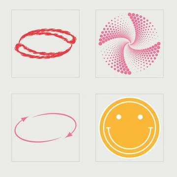 Set of Y2K style vectors of objects. Trendy geometric postmodern figures. Flat イラスト素材