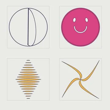 Set of Y2K style vectors of objects. Brutalism star and flower shapes. Modern Stock Illustration