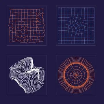 Set of Y2K style vectors of objects. Extraordinary Graphic Assets. Elements for Stock Illustration