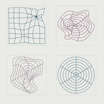 Set of Y2K style vectors of objects. Trendy geometric postmodern figures. Flat 스톡 일러스트