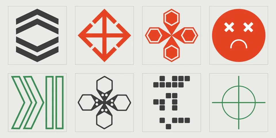 Set of Y2K style vectors of objects. Trendy geometric postmodern figures Stock Illustration