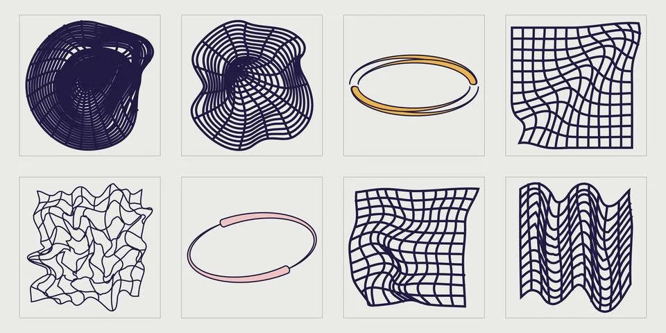 Set of Y2K style vectors of objects. Brutalism star and flower shapes. Elements Stock Illustration