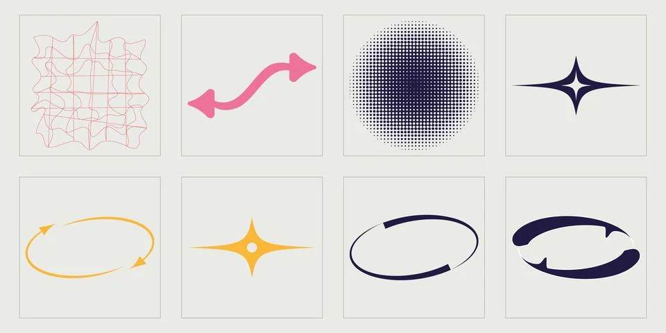 Set of Y2K style vectors of objects. Retro futuristic graphic ornaments Stock Illustration