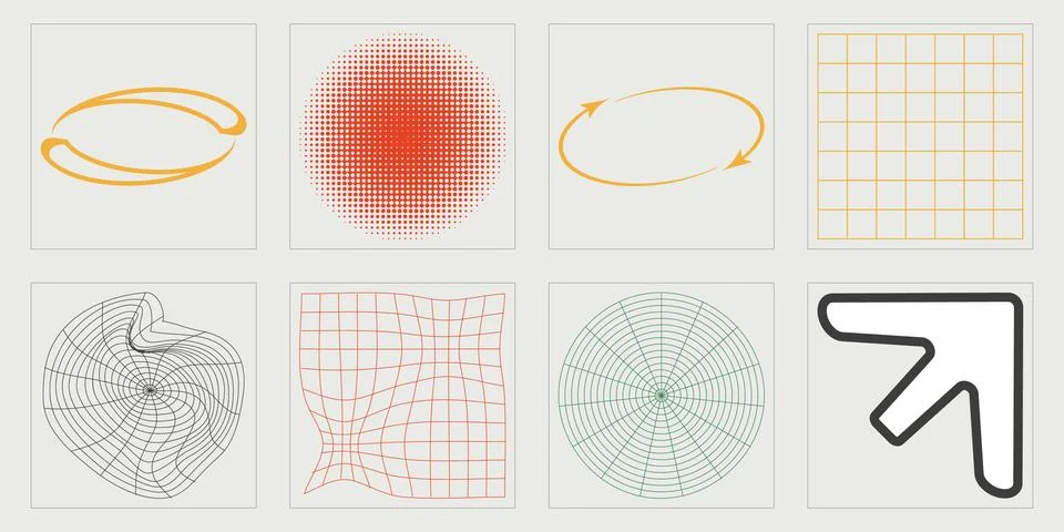 Set of Y2K style vectors of objects. Trendy geometric postmodern figures イラスト素材