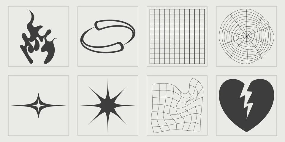 Set of Y2K style vectors of objects. Retro futuristic graphic ornaments. Objects Stock Illustration
