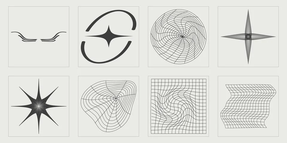Set of Y2K style vectors of objects. Big collection of abstract graphic Illustrazione stock