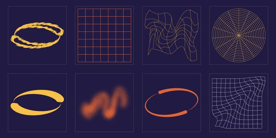 Set of Y2K style vectors of objects. Extraordinary Graphic Assets. Elements for Stock Illustration