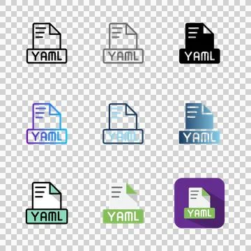 Set yaml file format icons. to clarify digital document types, file types. Stock Illustration