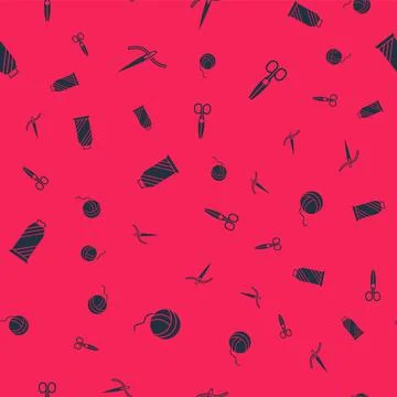 Set Yarn ball, Needle with thread, Sewing on spool and Scissors on seamless Stock Illustration