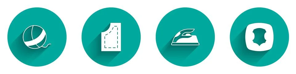 Set Yarn ball, Sewing pattern, Electric iron and Leather icon with long shadow 스톡 일러스트