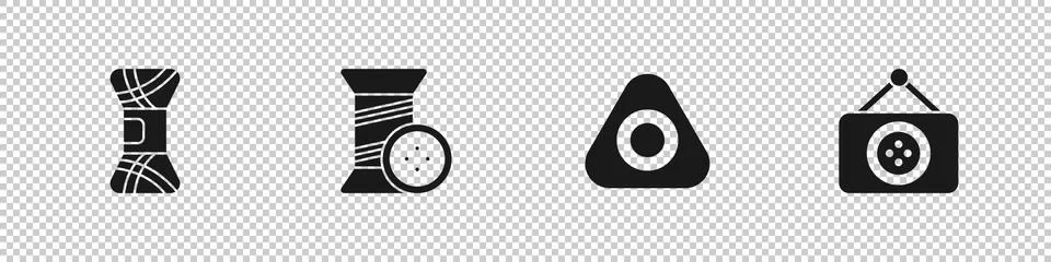 Set Yarn, Sewing thread and button, chalk and Tailor shop icon. Vector Stock Illustration