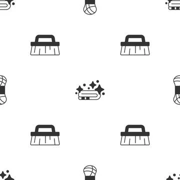 Set Yarn, Towel stack and Brush for cleaning on seamless pattern. Vector Stockillustratie
