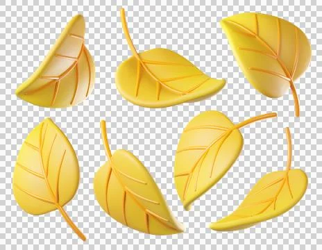Set of yellow 3D fall autumn leaves Stock Illustration