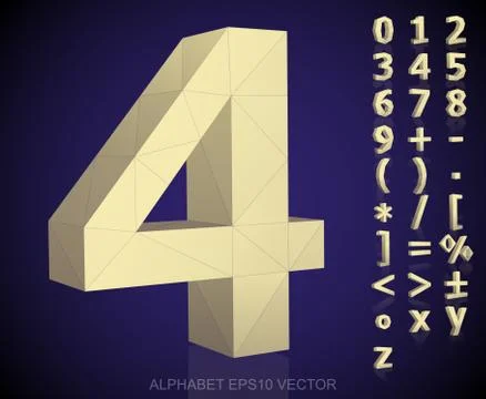 Set of Yellow 3D polygonal Numbers And Mathematical Symbols with reflection. EPS Stock Illustration