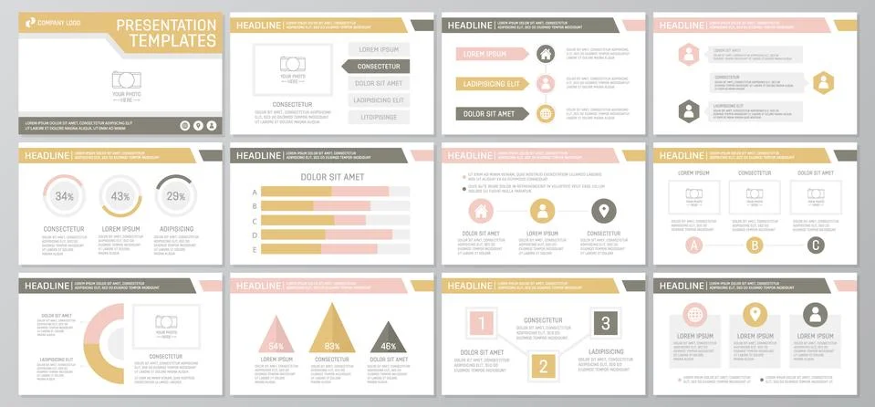 Set of yellow and brown elements for multipurpose presentation template slides イラスト素材