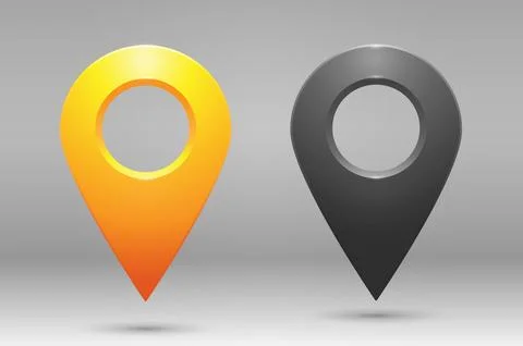 A set of yellow and gray geolocation icons on a gradient background. Stock Illustration