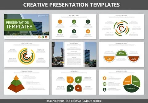 Set of yellow and green elements for multipurpose presentation template slides 스톡 일러스트